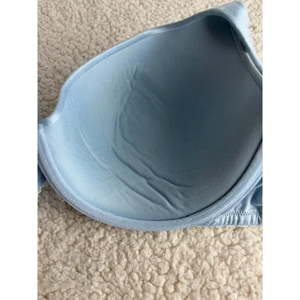 Cacique Lightly Lined T-Shirt Bra 42D Baby Blue Underwire Lace